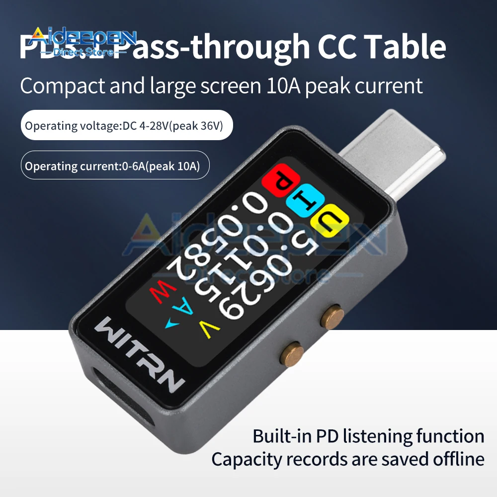 Type-C Tester DC 4-28V 0-6A Digital Voltmeter Amperimetro Voltage Current Meter Ammeter Detector Power Bank Charger Indicator