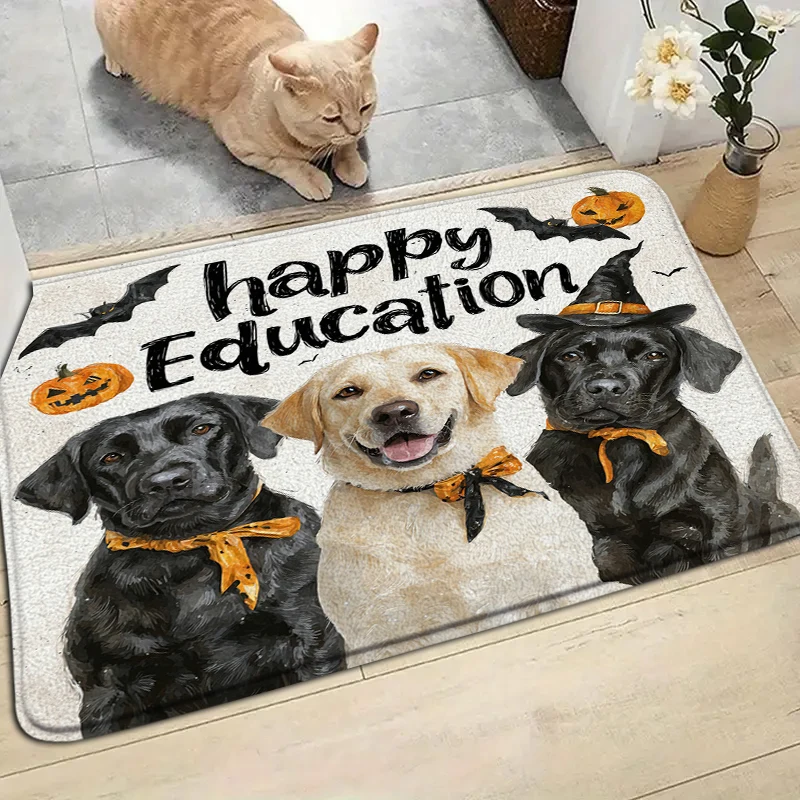 

Halloween Doormat Lovely dog, bat and pumpkin Carpet Home Living Room Soft Rug Bathroom Kitchen Indoor Anti-Slip Floor Mat