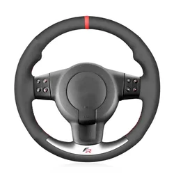 Black Faux Suede Car Steering Wheel Cover for Seat Leon (Mk2 1P) FR Cupra 2005-2009 Ibiza (6L) FR 2005-2009