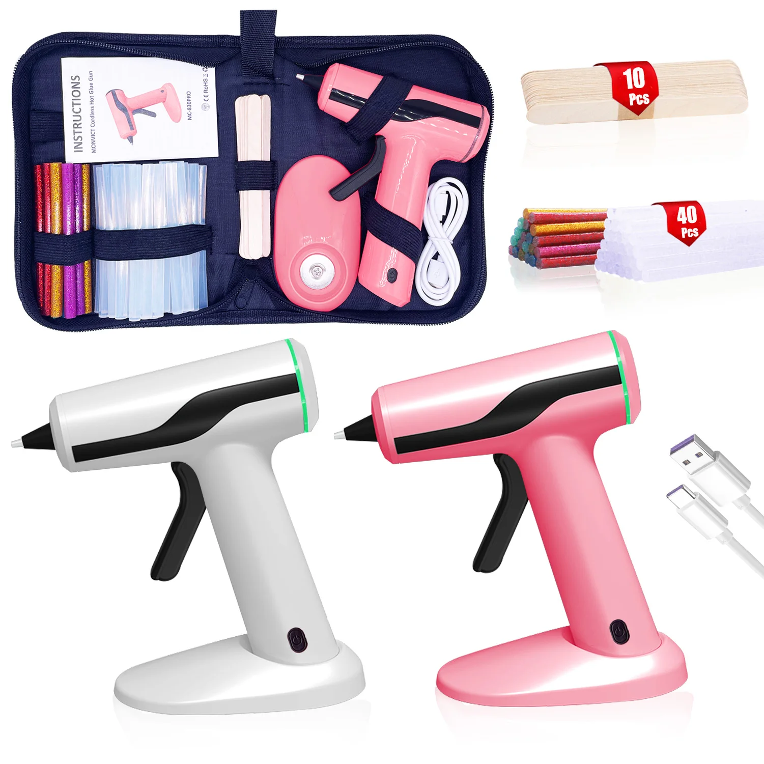 

Cordless Hot Glue Gun with 2Ah Built-in Battery, 40pcs Premius Glue Sticks mart Power-Off, USB-C Inputs for Craft