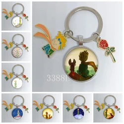 Fashion Jewelry Dome Glass Metal Keychain Prince Fox and Rose Graceful Classic Gift