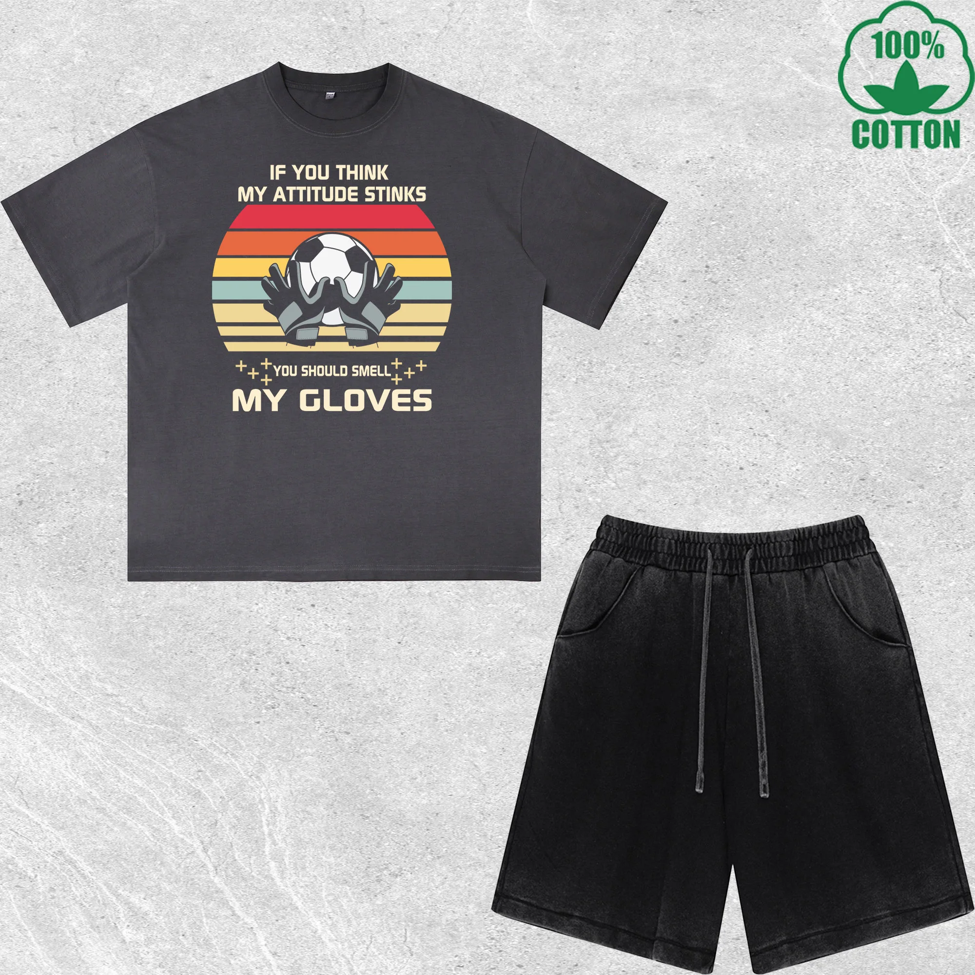 

My Gloves Printed Dirty Wash T-Shirt Shorts Set Combo Loose Trendy Fashionable 100%Cotton Black Suit