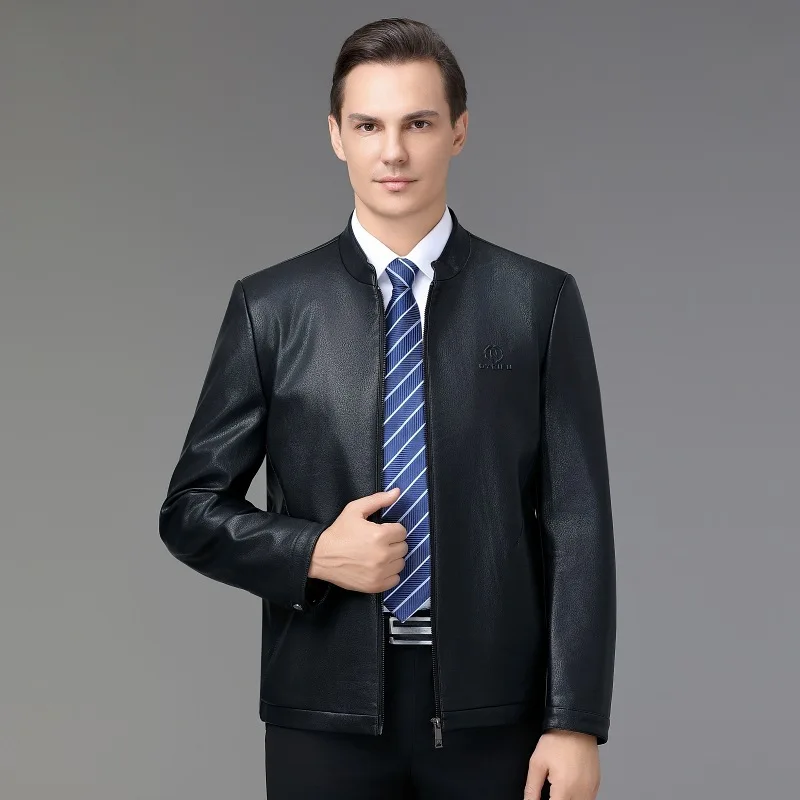 เสื้อแจ็คเก็ตหนังผู้ชายไห่หนิง หนังแท้ บุผ้ากำมะหยี่ เสื้อแจ็คเก็ตหนังหนา เสื้อโค้ทฤดูหนาว