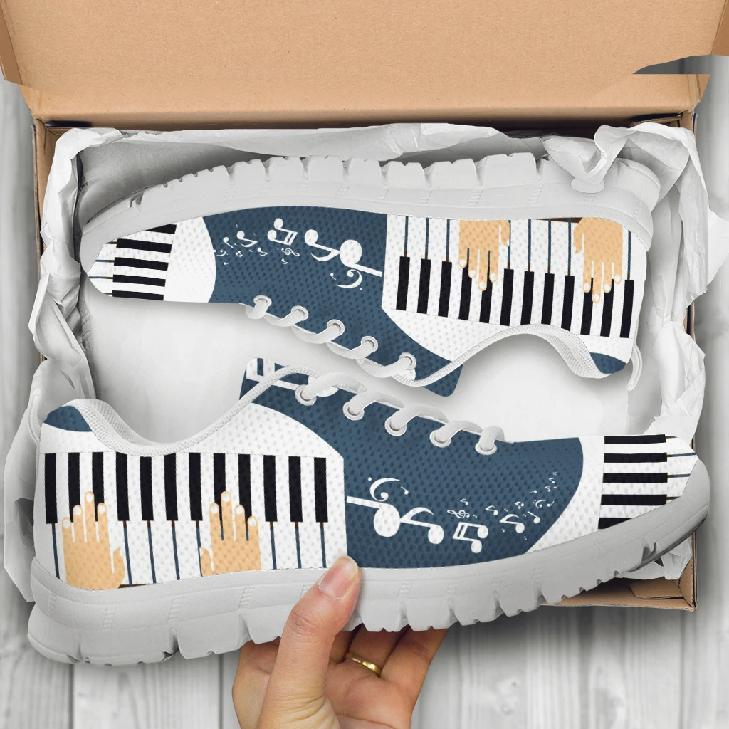 INSTANTARTS Music Piano Keyboard Pattern Ladies Lightweight Sneakers Mesh Flats Shoes Spring Breathable Lace-up Shoes for Women