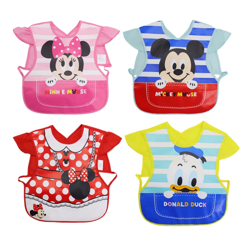 Disney Kids Apron Mickey Minnie Mouse Children\'s Eating Apron Donald Duck Child Meal Pocket Cartoon EVA Bib Waterproof Clothes