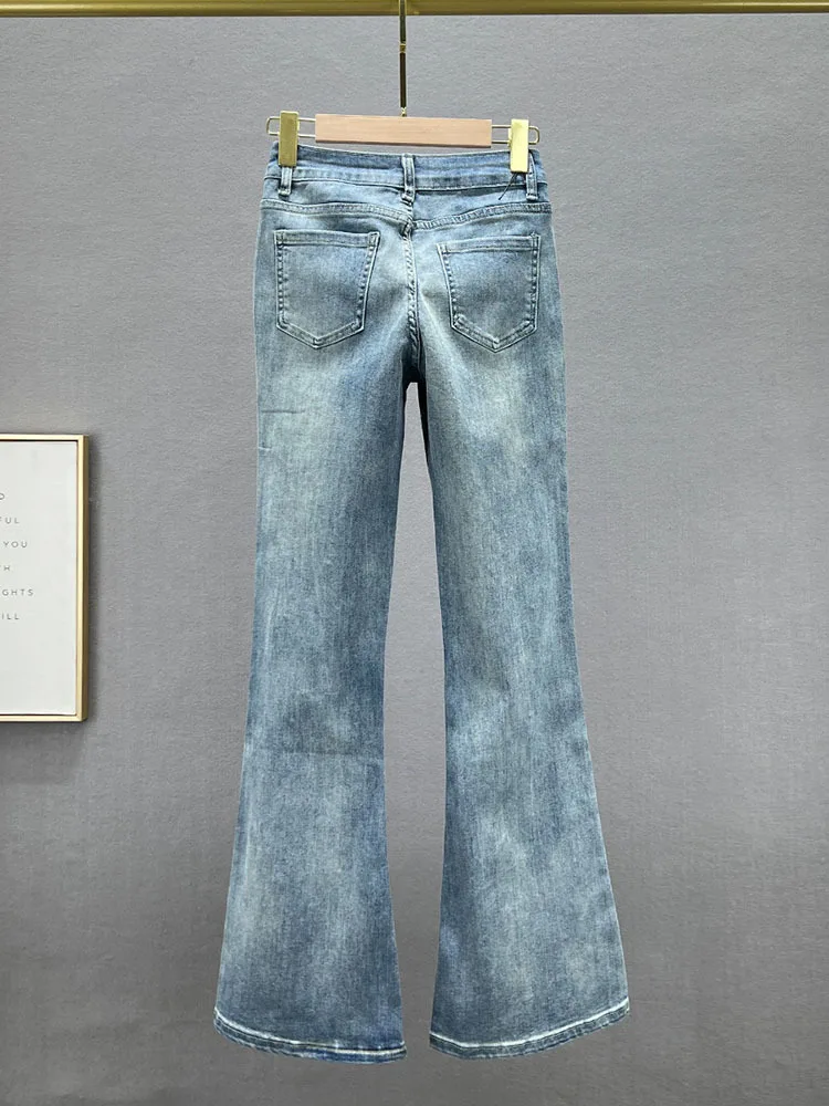 Fashion Embroidered Rhinestone High Waist Skinny Jeans Spring Autumn 2026 Elastic Slimming Women's Sequined Wide-Leg XJ609