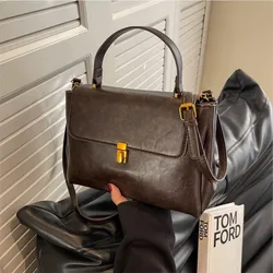 Retro Pu Leather Crossbody Bags Women Fashion Korean Version Official Tote Bags Commuting Solid Shoulder Bag Handbags 2024 New