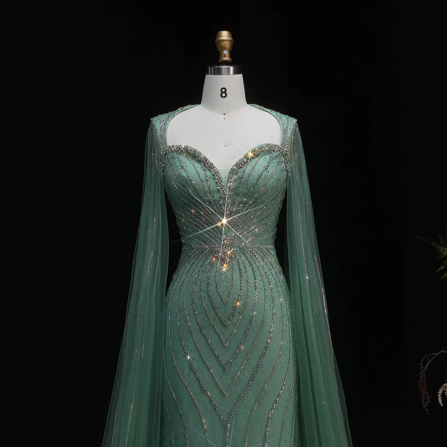 Sharon Said Elegante Abendkleider mit Cape-Ärmeln, Perlenbesetzte Meerjungfrauenkleider, Arabische Luxus-Formelle Ballkleider für Damen SS130 Maßanfertigung – Detail 13