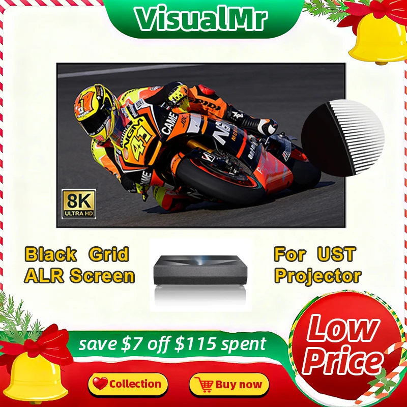 

Проекционный экран 2024 ALR UST, черная сетка, T-Prism светильник, отклонение окружающей среды, 100-150 дюйма, для короткофокусных лазерных проекторов 4K, 8K, ТВ