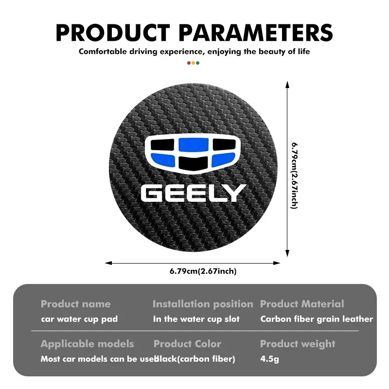 2Pcs Carbon Fiber Car Cup Holder Coaster for Geely Monjaro Atlas Coolray Emgrand Lynk & Co 01 02 03 Vision Auto Accessories
