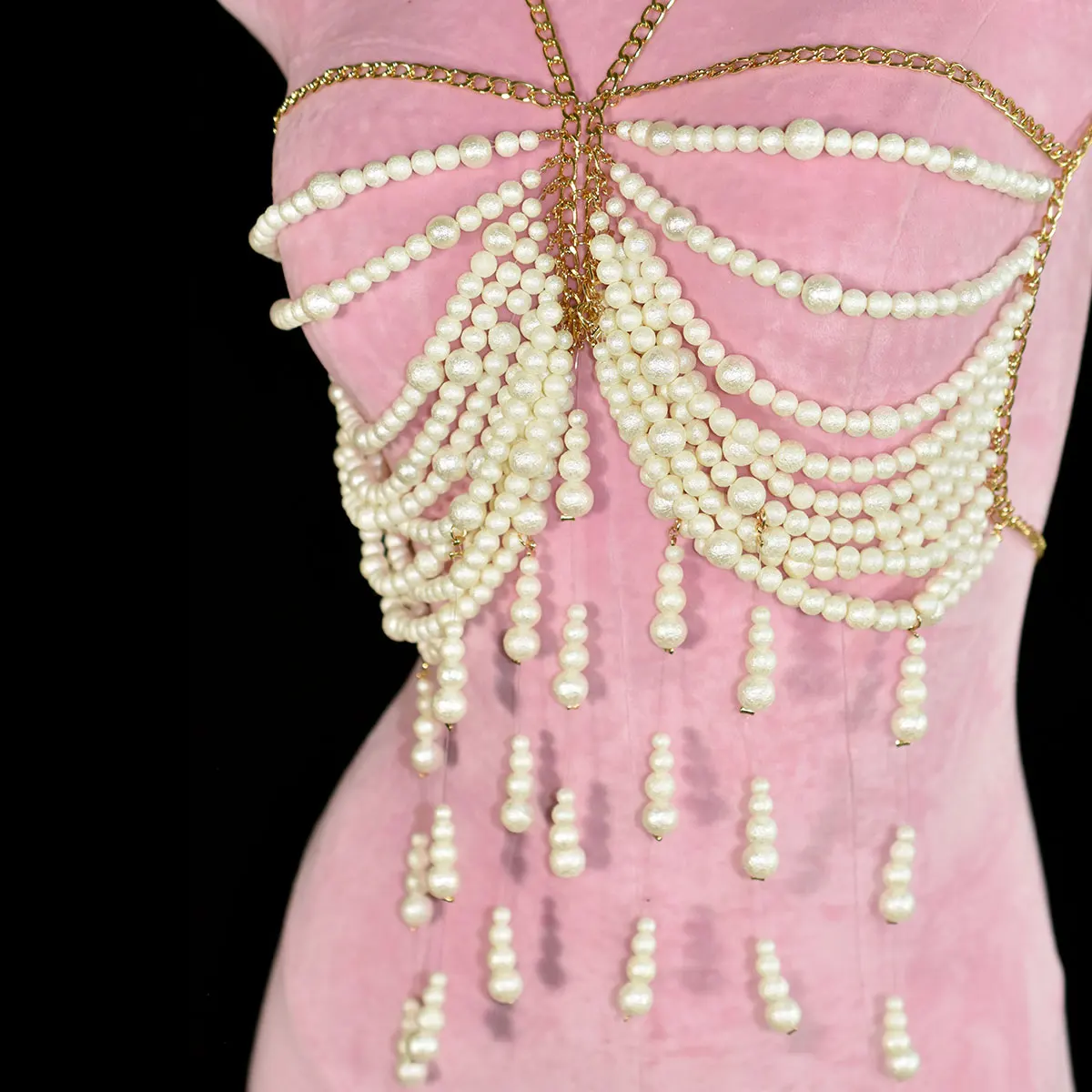 موضة التجاعيد الملمس اللؤلؤ الصدرية سلسلة رائعة نازف شرابة الخرز الجسم سلسلة عشاء حفلة الملابس الداخلية الملحقات