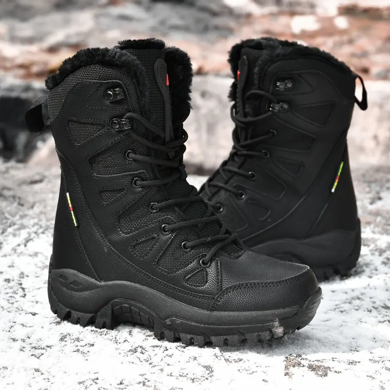 

New Warm Plush Snow Boots Men Lace Up Casual High Top Men Boots Waterproof Winter Boots Anti-Slip Ankle Boots Army Work Boots