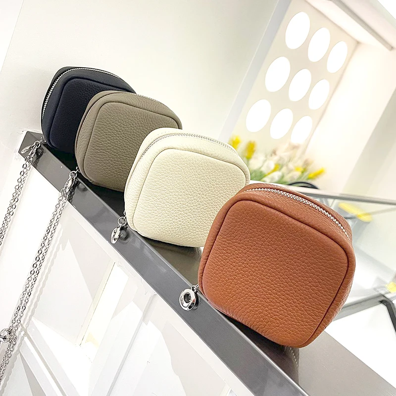 Luxury Square Cosmetic Bag Custom Name Woman Cross-body Bag Lipstick Genuine Leather Chain Clutch Handbag Lady Coin Purse Wallet