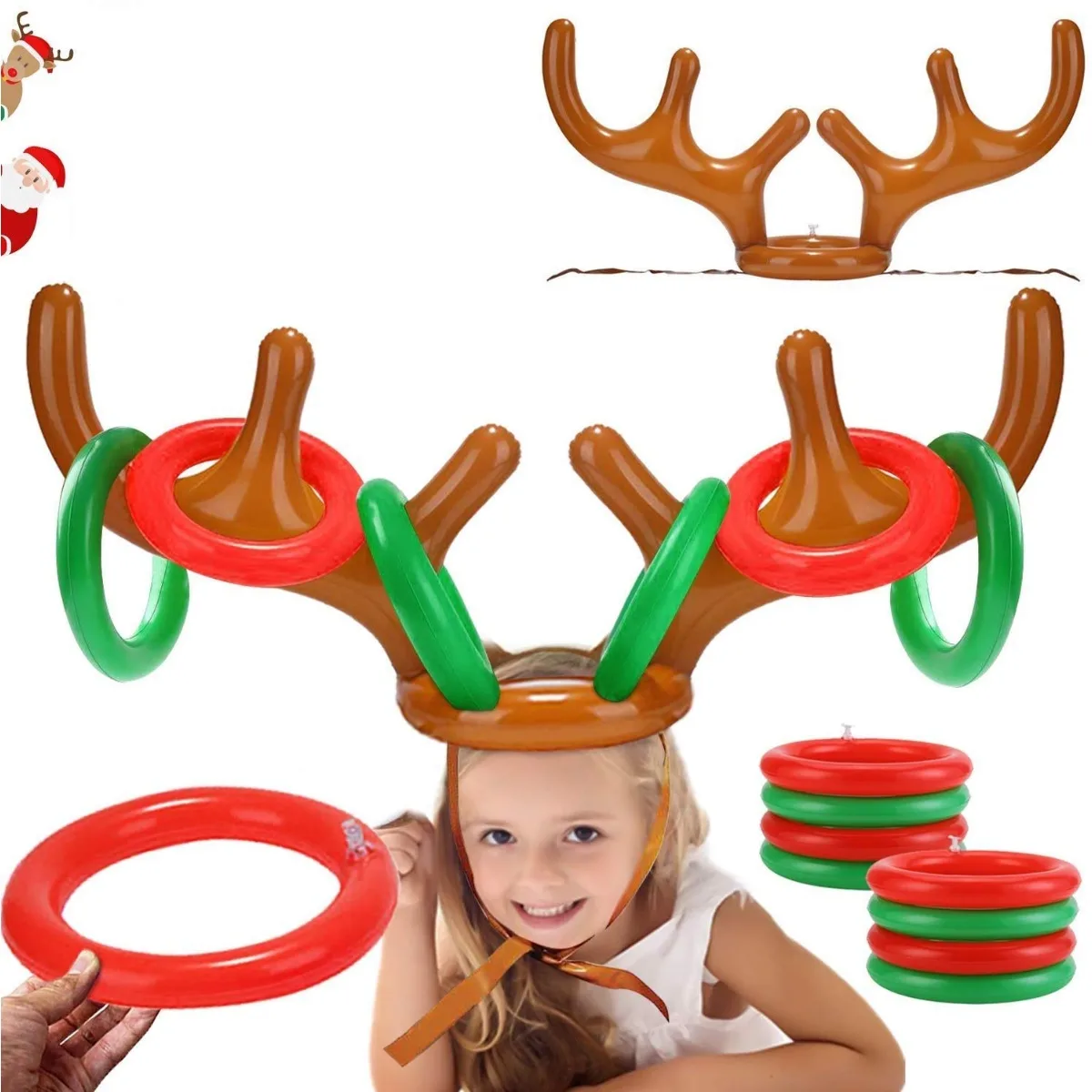 

Christmas Games Decoration Inflatable Reindeer Antler Ring Toss Game Stocking Stuffer Xmas Gifts for Men Women Kids Teens Adults