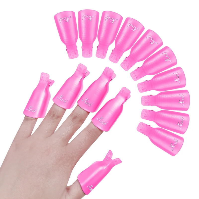 10 pçs/saco colorido acrílico manicure arte mergulhado boné clipe de limpeza de unhas manicure uv gel unha polonês mergulhado ferramenta de embrulho dedo