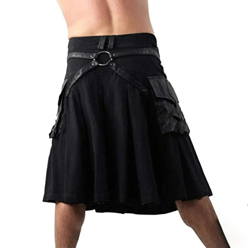 Retro Mens Scottish Kilt Traditional Holiday Costumes Pleated Skirt Cargo Skirt Costume National Tartan Skirt Modern Uniform