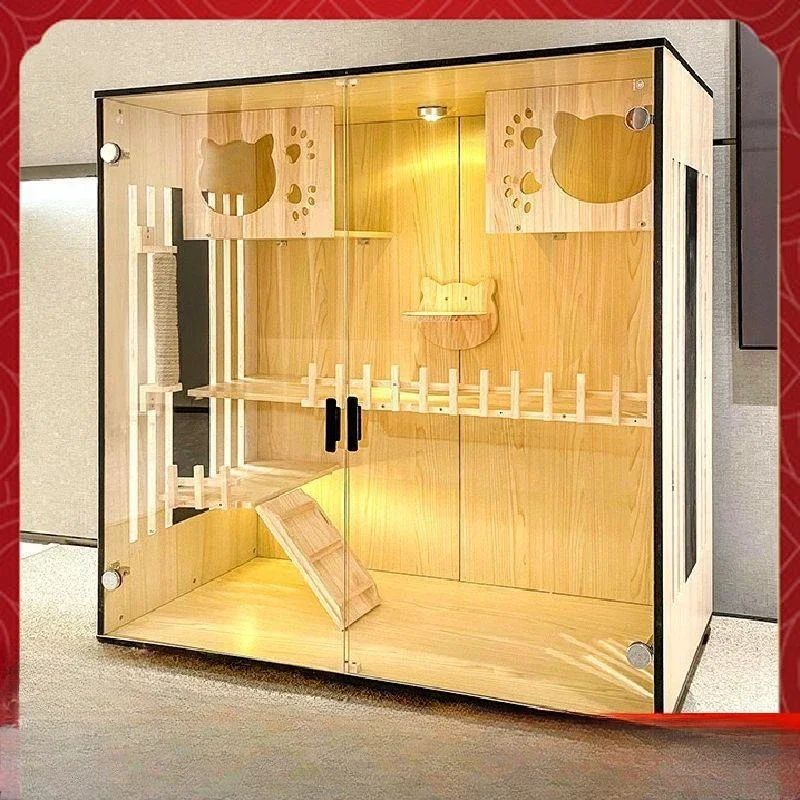 

Cat villa solid wood cat cage home pet cat cabinet cage villa waterproof litter indoor house house