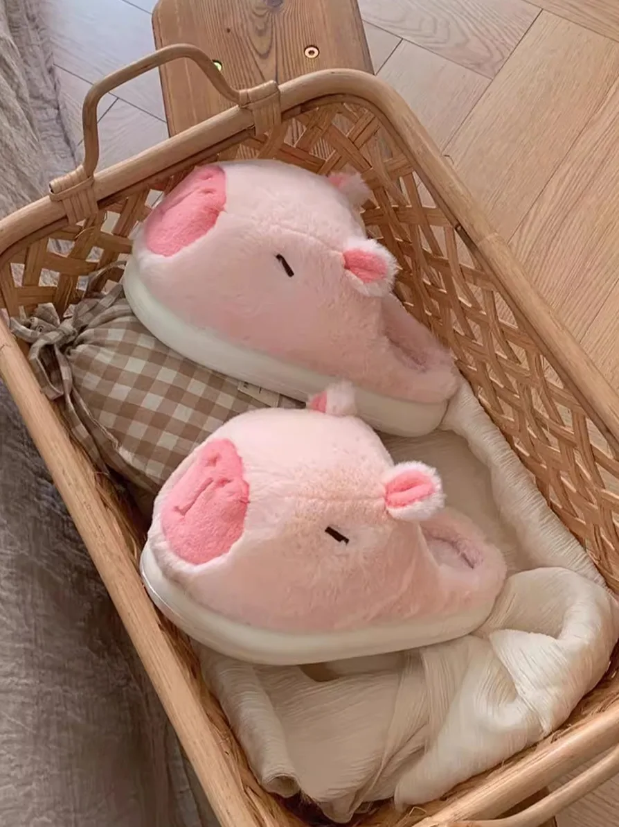 Funny Cute Kapibala Cotton Slippers For Men And Women Winter Warm Home Slippers Plush Cute Couple's Fur Slippers