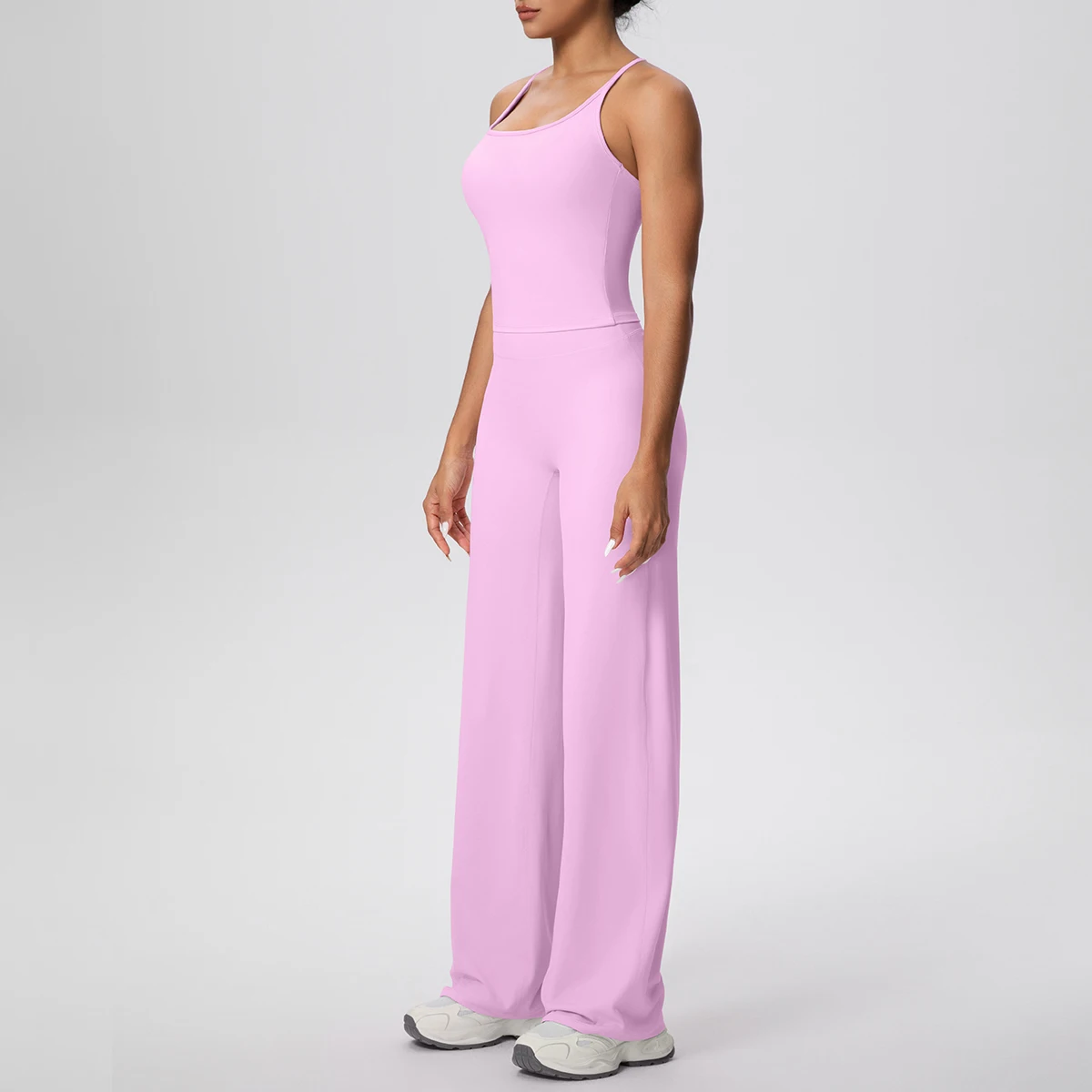 2Pieces/set Sports Fitness Clothing Yoga Set Woman Backless Shock-absorbing Running I-shaped Vest Thin Wide Leg Pants Yoga Set image 2