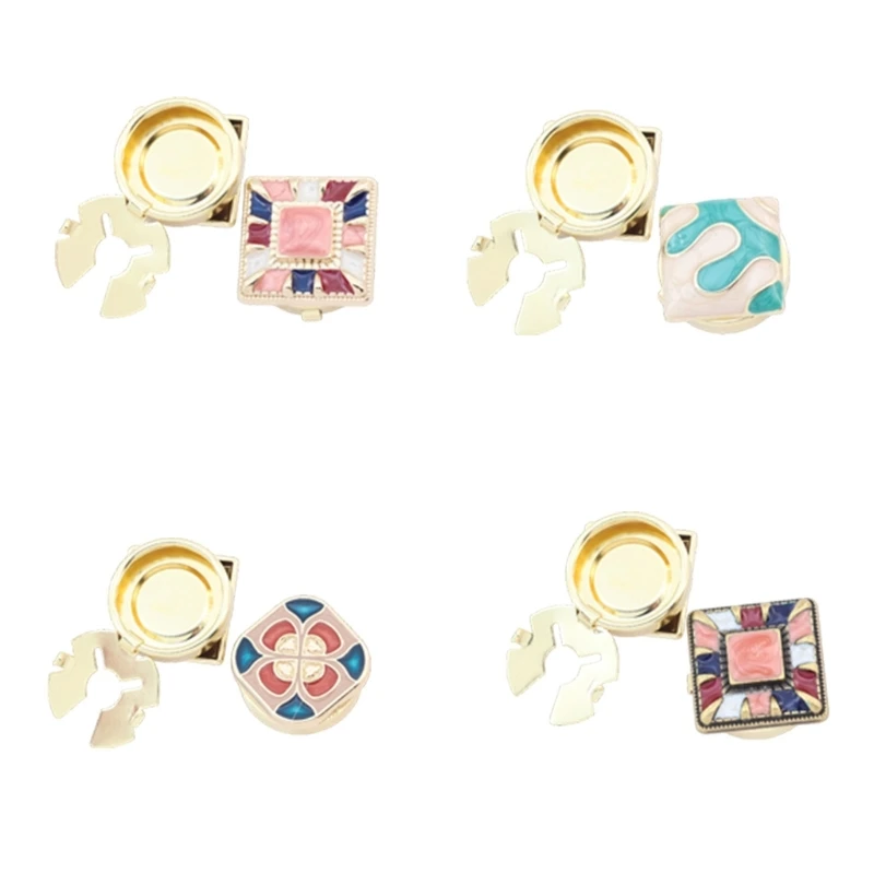 Q39C No Sew Button Cover Set for Dress Shirts, Gold Tone Square Decorative Accessories with Hinged Back Detail, Set of 2