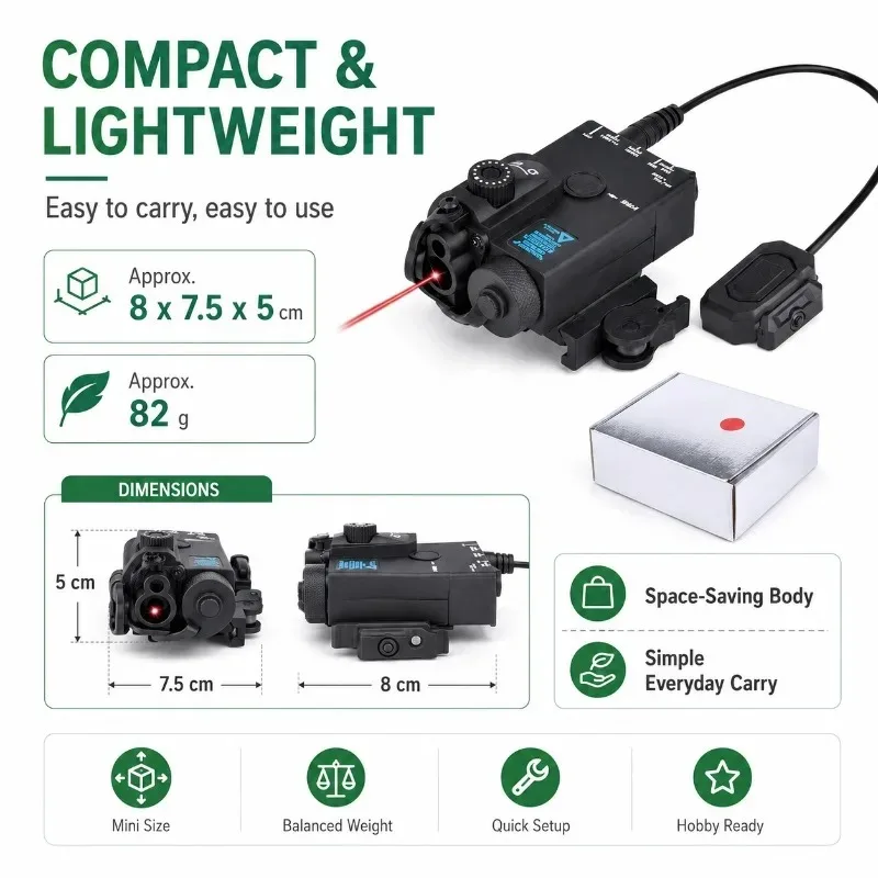 Light‑Weight MINI‑A2 Green Beam Indicator Marker, Rail Installed Hobby Decoration Accessory with Control Wire
