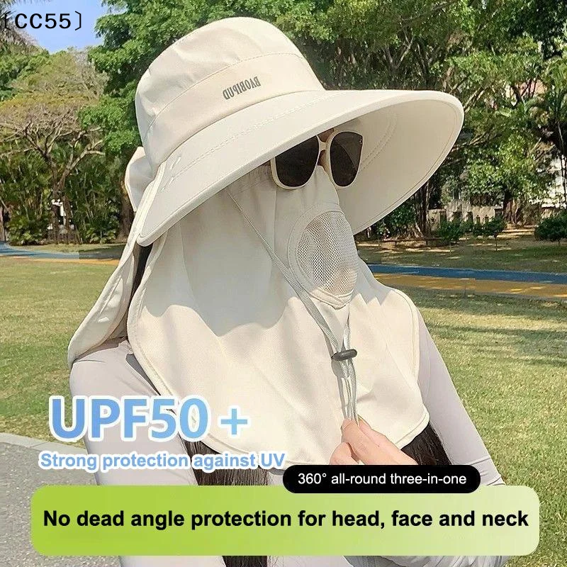 Wide Brim Foldable Shawl Hat Anti UV Adjustable Integrated Face Mask Fisherman Hat Large Brim Sun Hat Tea Picking Hat Summer