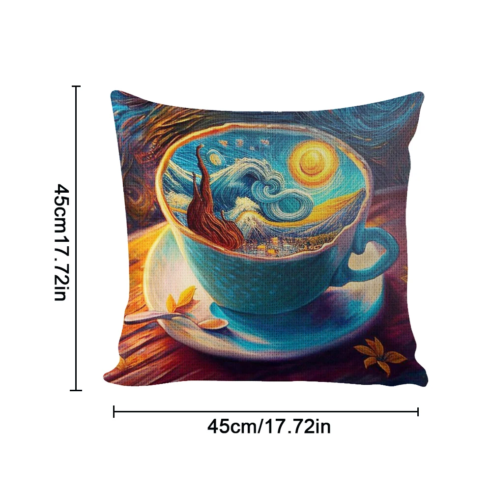Kit de funda de cojín bordado con taza de café, cielo estrellado, hilo de algodón ecológico de 11CT, 45x45cm, Kit de fabricación de almohadas de punto de cruz, suministros de costura