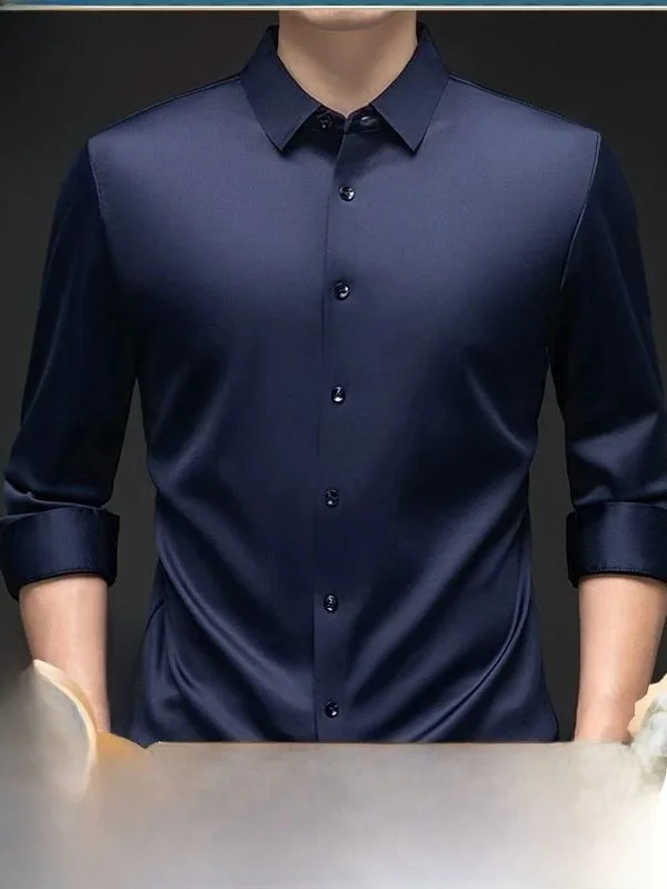 

Pierre Cardin Men's Silk Long Sleeve Shirt Autumn Winter Warm Non-iron Collared Wool Blend Button up Casual Business Shirt
