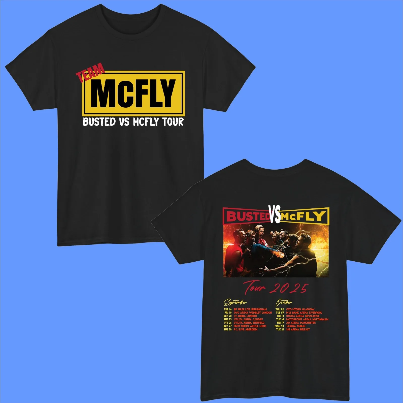 

Футболка McFly vs Busted Tour 2025 Team McFly Band, подарочный топ для концерта спереди и сзади