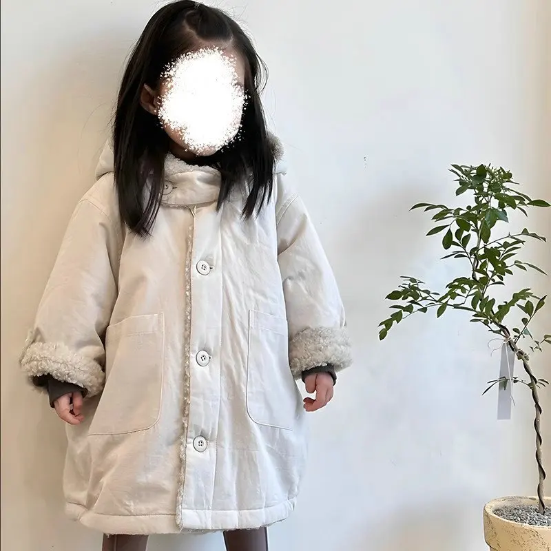 Boys Girls Outerwear Thick Korean Style Warm Comfortable Fashion Long Coat Top 23 Winter New Childrens Clothing