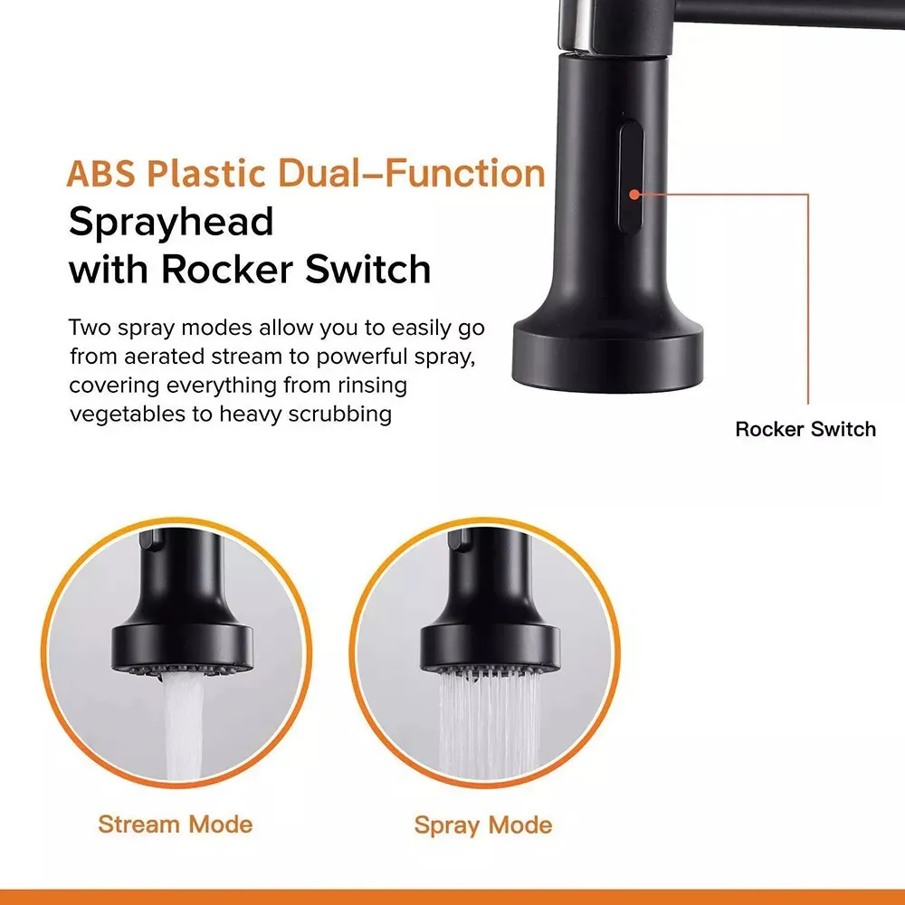STARON Black Pull Out Down Kitchen Faucet Chrome Dual Modes Nozzle Hot Cold Water Mixer Crane Tap Spring Kitchen Sink Faucets