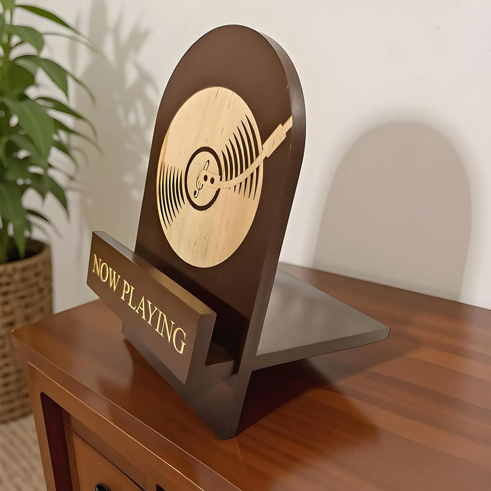 Soporte para discos de vinilo de madera vintage, organizador decorativo para coleccionistas de discos, estante para almacenamiento de discos de vinilo para escritorio.