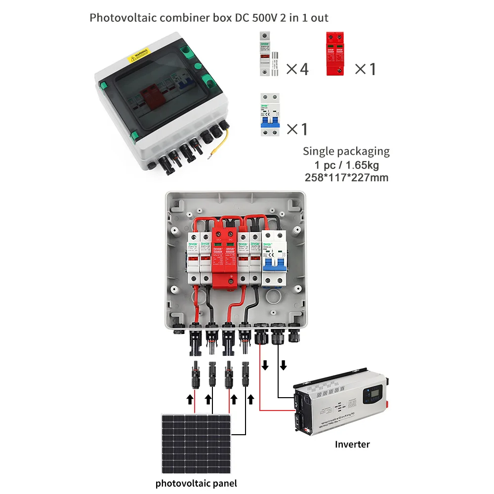 2-in-1 PV-DC-Combiner-Box DC500V IP65 Wasserdichte Solar-Anschlussdose mit DC-Sicherung SPD MCB Outdoor Staubdichtes Gehäuse Wandmontage – Detail 8