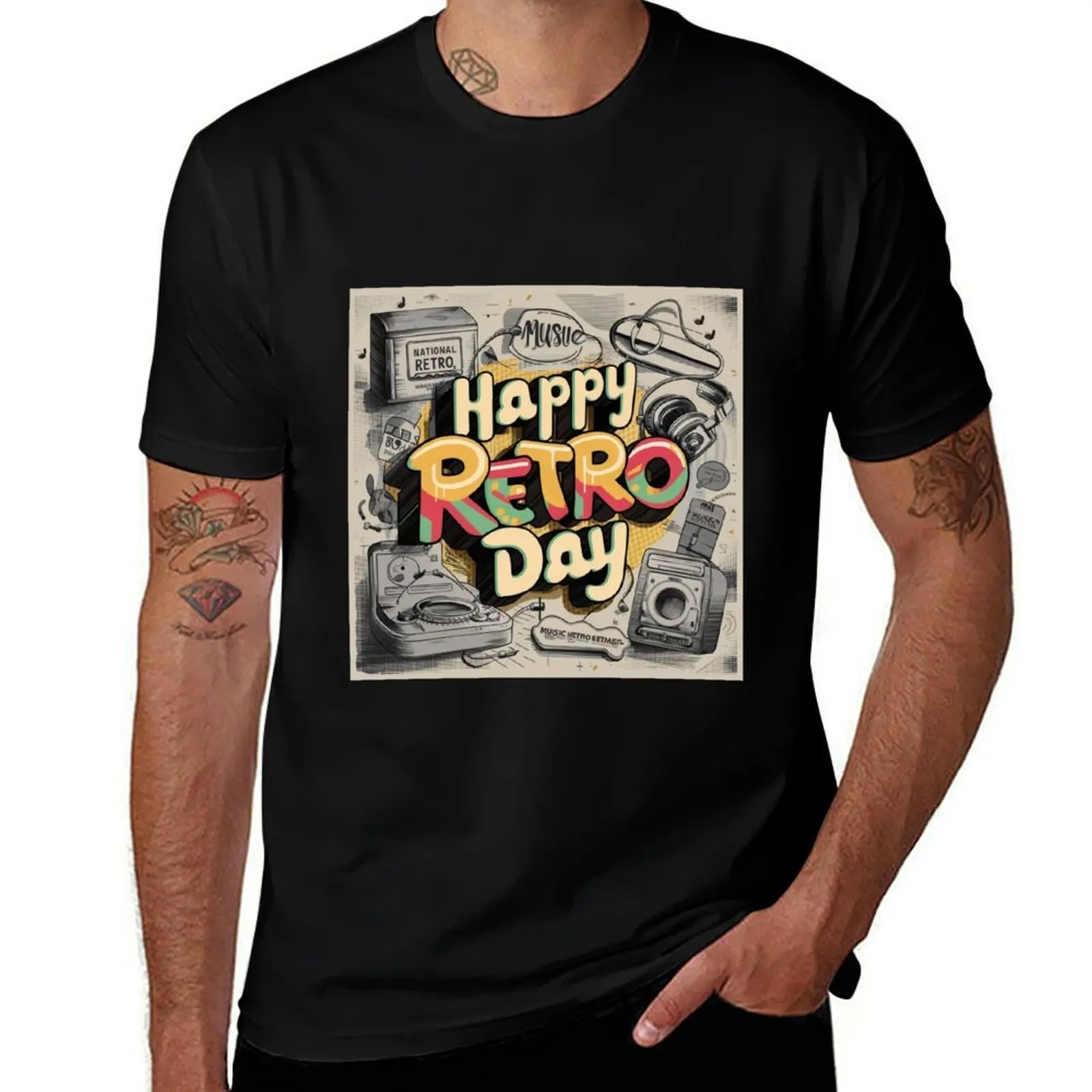 

Футболка Happy Retro Day, хлопковые мужские футболки, подарки для парня, винтажная футболка для мужчин в тяжелом весе