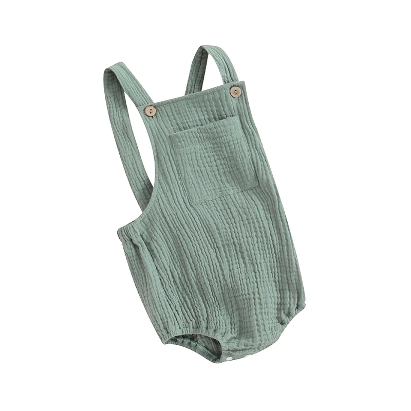 Infant Baby Boy Girl Romper Bodysuit Cotton Linen Suspender Overalls Solid Sleeveless Square Neck Summer Outfits