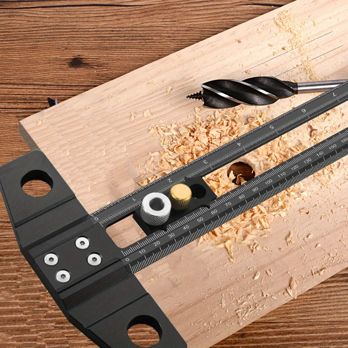 Multifunctional Dowelling Jig with Drill Sleeves, 2 in 1 Drilling Positioning Cross-line Scoring Ruler Adjustable Marking Square