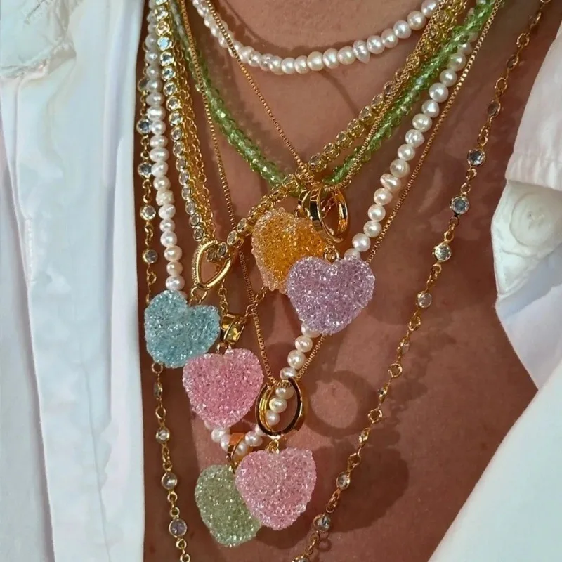 

2025 Handmade beaded summer colored sugar love necklace, super cute three-dimensional necklace, childlike clavicle chain gift