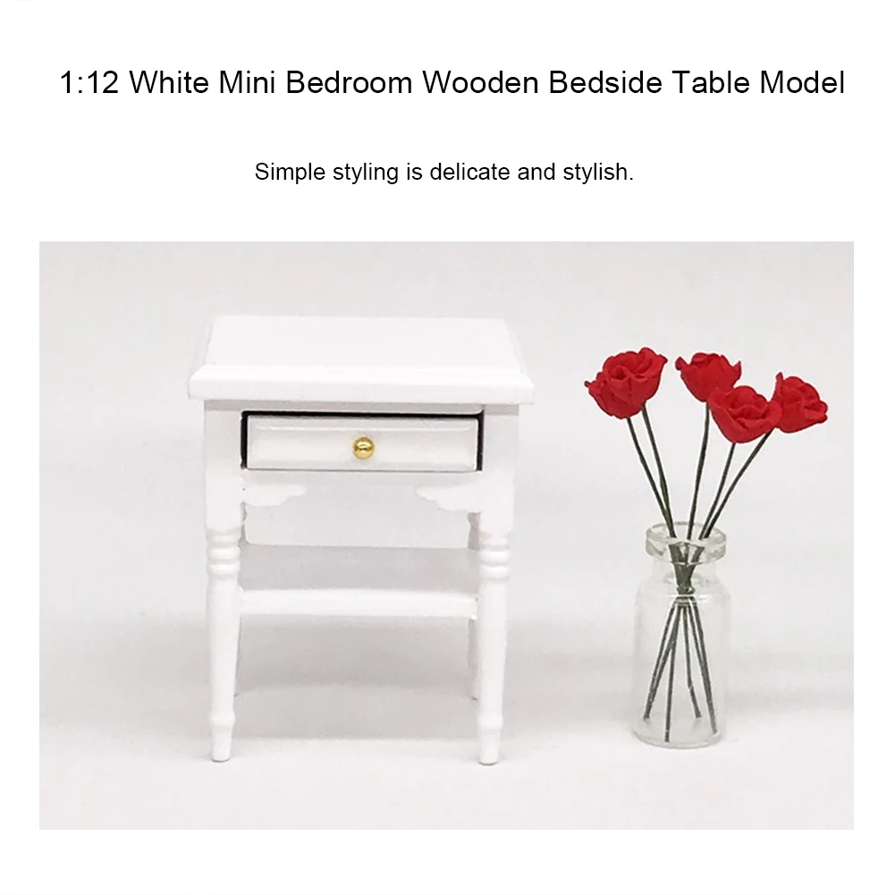 

Bedside Table Furniture 1:12 White Mini Bedroom Furnishing Articles Wooden Bedside Table Model Mini Bedroom Furniture