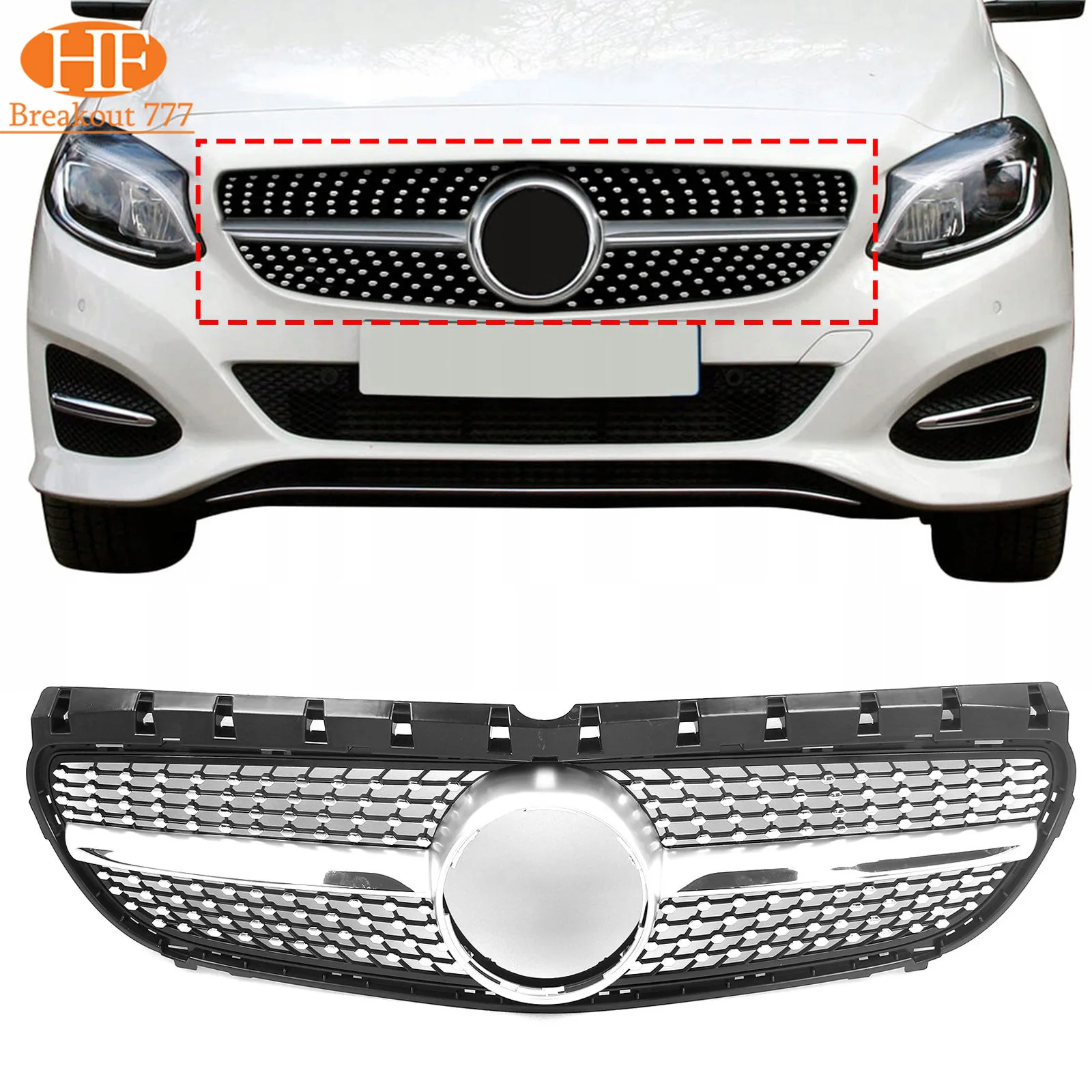 

For Mercedes Benz B-Class W246 B180 B250 2015-2019 Front Bumper Grilles Diamonds Style