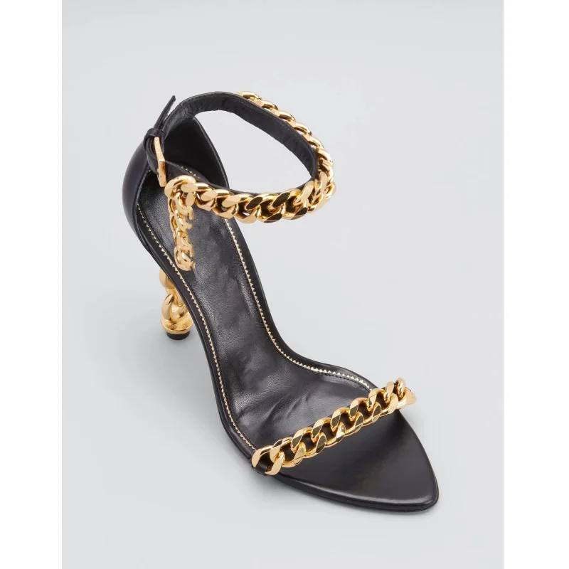 New Sexy Pointed Metal Decoration/Belt Buckle/Shaped High Heel Sandals Metal Chain Fashion Hollow Heel Sandals Nightclub