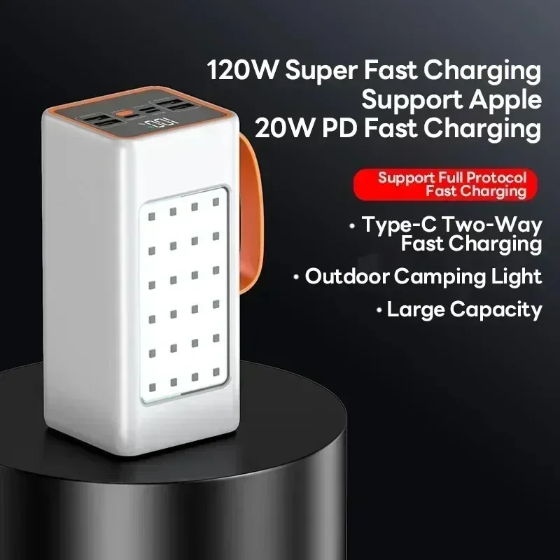 200000mAh High Capacity Power Bank120W Fast Charger Power Bank for IPhone Xiaomi Samsung with LED Light External Battery Charger