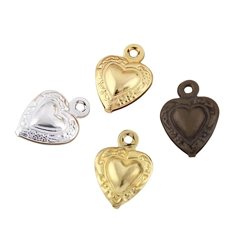 BoYuTe (100 Pieces/Lot) Vintage 8mm Heart Charms Brass Embossed Flower Edge for DIY Necklace Bracelet Jewelry Making Findings