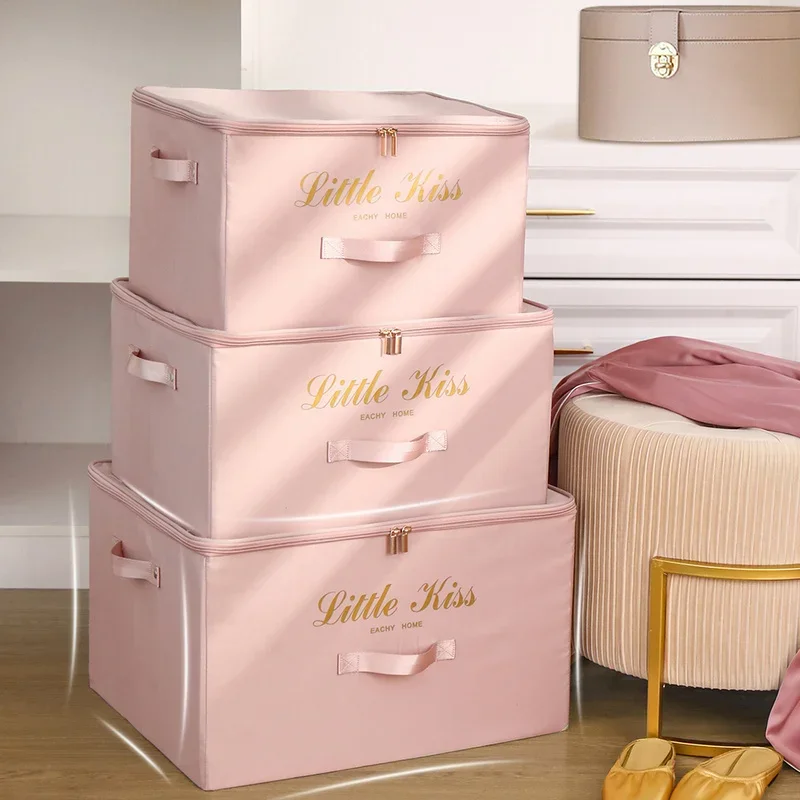 

Foldable Clothes Quilt Storage Boxes Organizer Household Large Wardrobe Satin Fabric Home Large Item Storage Box Organizer