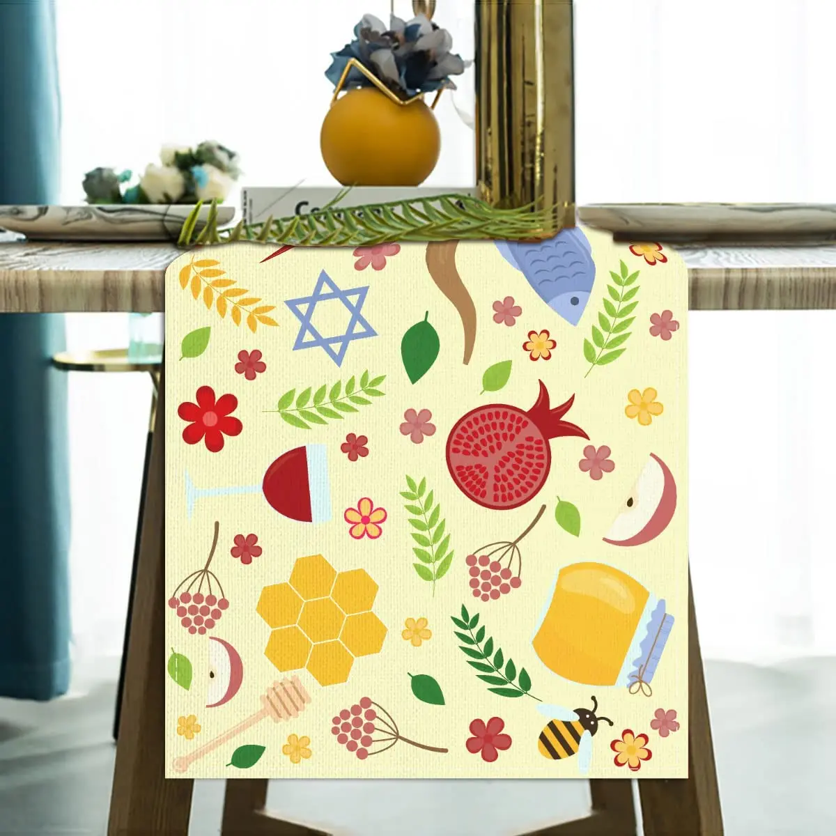 Happy Rosh Hashanah Linen Table Runners Table Decor Jewish New Year Holiday Shana Tova Table Runners Home Party Decorations