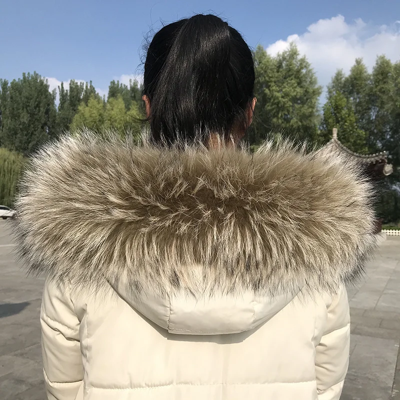 Natural Raccoon Fur Scarf Women Luxury Real Fox Fur Collar Winter Warm Fur Hood Trim Ladies Furry Fur Decor for Coat jackets