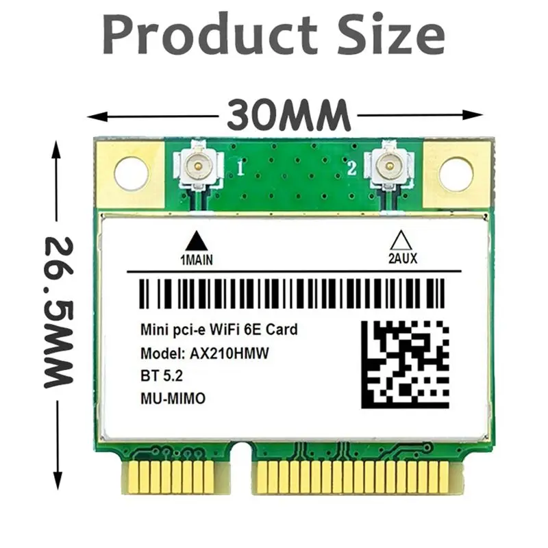 

AX210HMW Wi-Fi карта + набор антенн WiFi 6E Mini PCI-E AX210 802.11Ax/Ac 2,4G/5G/6Ghz BT5.2 беспроводной адаптер для ноутбука