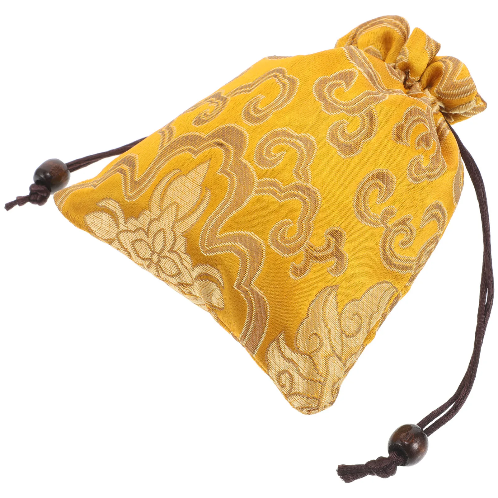 

Singing Bowl Bag 13x16cm Golden Yellow Tibetan Brocade Pouch Jewelry Makeup Travel Coin Purse Embroidered Wallet Silk