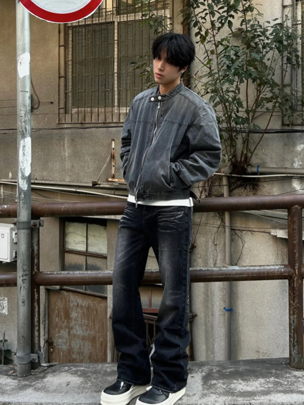 

Washed Black Grey Men's Jeans American High Street Vibe Trendy Brand Handsome Oversize Straight Leg Long Pants