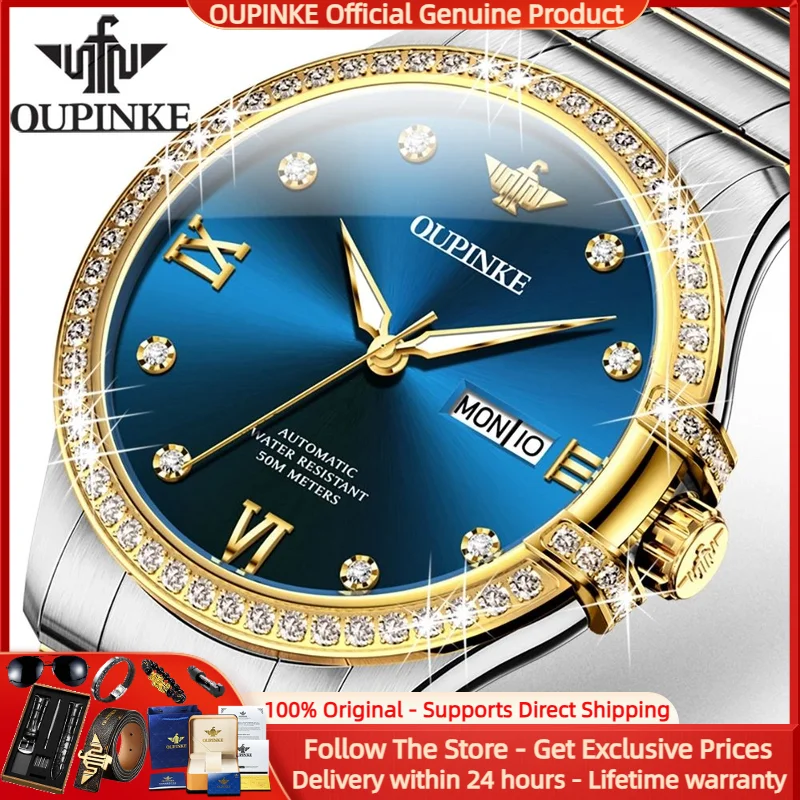 

OUPNKE 3195 Men Watch Luxury Imported Movement Automatic Mechanical Watch Top Waterproof HD Diamond Watch Men Gift Brand Watch