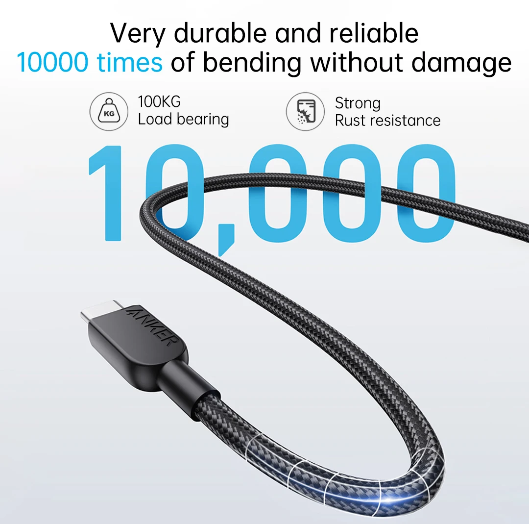 Anker USB-C to USB-C 240W Cable Nylon Braided Flash Charge Transmission USB C to USB C Cable For iPhone 15 Pro HUAWEI Samsung